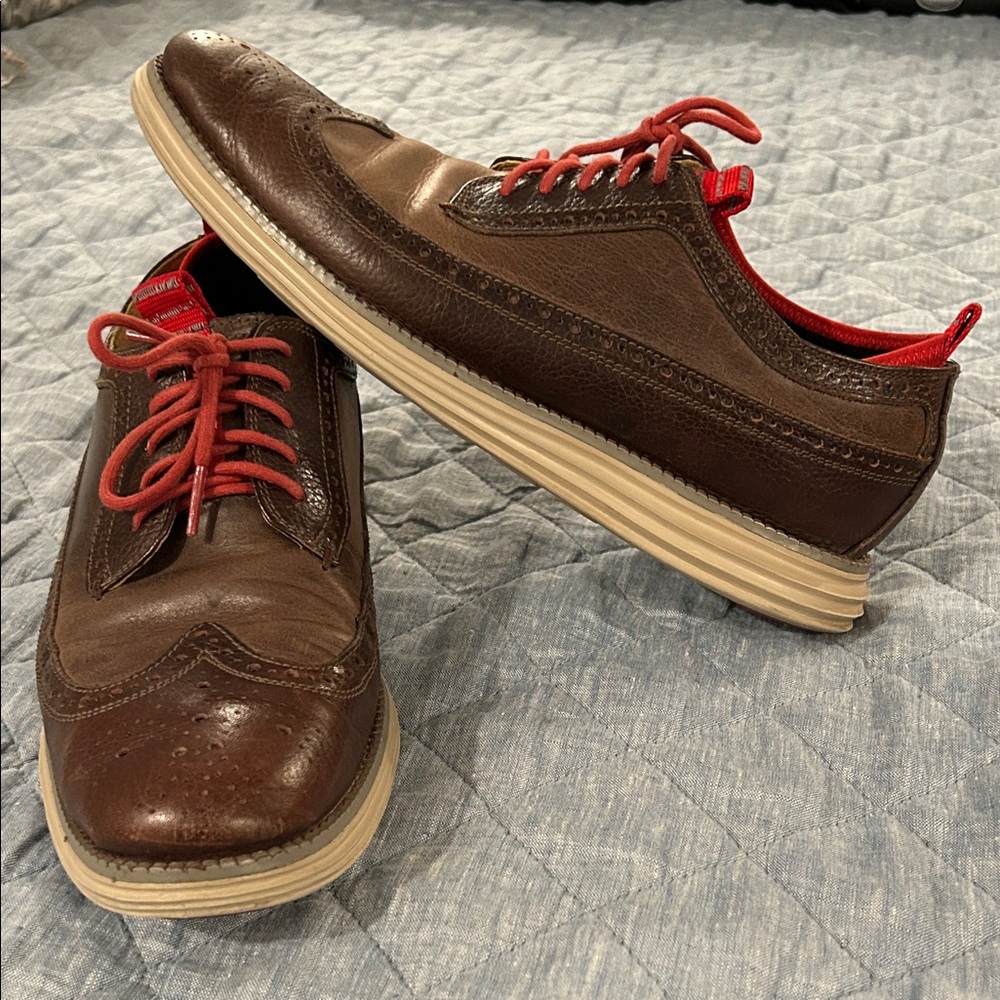 Men's Cole Haan Brown Leather Shoes with Red Accents